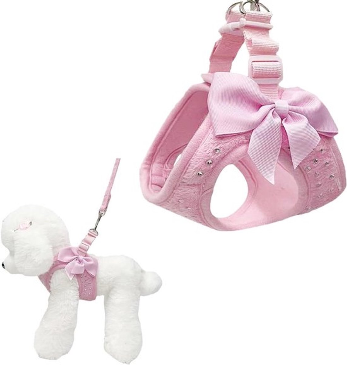 Luxe hondenharnas en riem set met diamanten en vlinderdas voor kleine honden en katten XS
