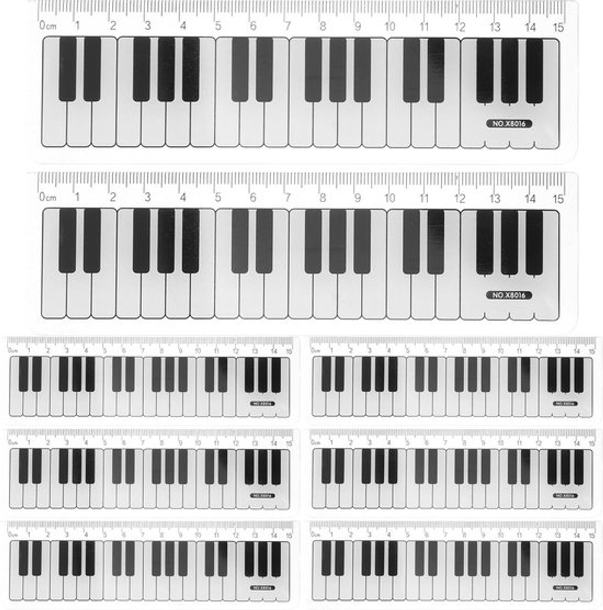 SHINEOFI Muziekliniaal, 15 stuks, piano, toetsenborddesign, transparante kunststof liniaal met afgeronde randen, 15 cm, veilige leerliniaal voor kinderen en scholieren voor schoolbenodigdheden en