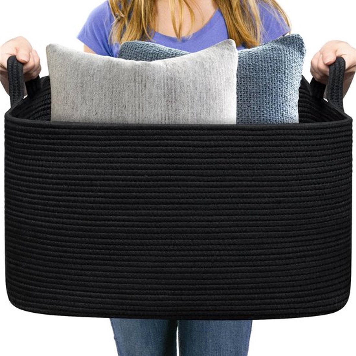 Wilgenmand Zwart - Opbergmand met Deksel - Opbergmand Kinderkamer - Gevlochten Mand - Multifunctionele Organisatiecontainer - 55x38x30 cm