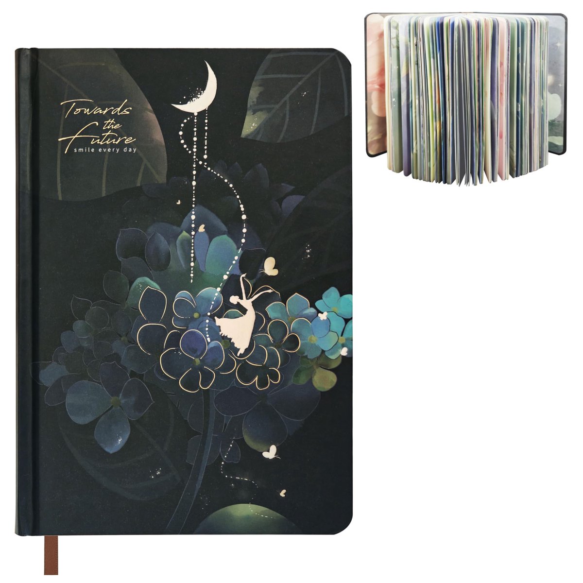 SnelShoppen - A5 Dagboek Glow in the Dark met Bonte Bloemen, Goud Gestempelde Kaft, 224 Pagina's voor Journaling, Scrapbook en Notities, Perfect voor