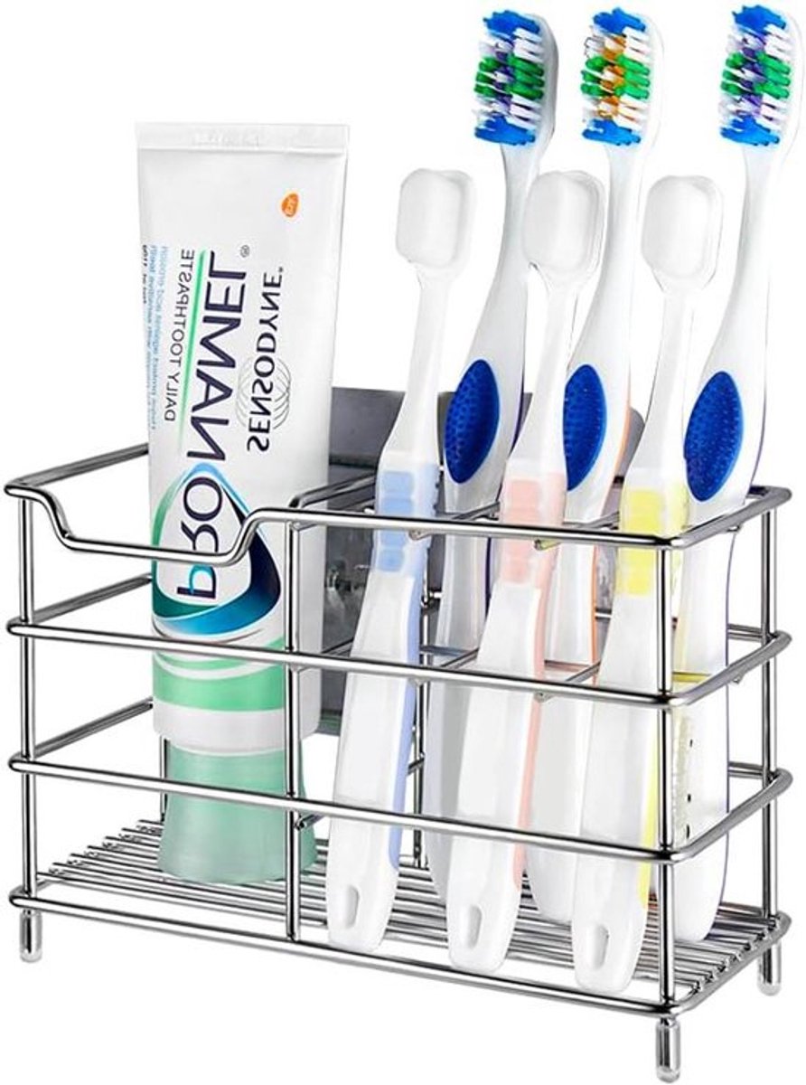 Organizer voor Wandmontage | Roestvrijstalen Tandenborstelhouder | Multifunctioneel Wandrek met 7 Slots | Voor Elektrische Tandenborstels, Tandpasta en Meer
