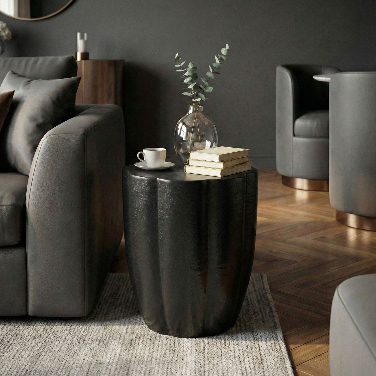 Bijzettafel aluminium zwart 41 cm rond - WL7.470
