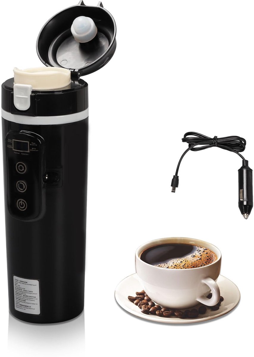 SnelShoppen - 500 ml Waterkoker 12V Klein Zwart voor Auto Reizen - Elektrische Waterkoker voor Camping, Keuken en onderweg