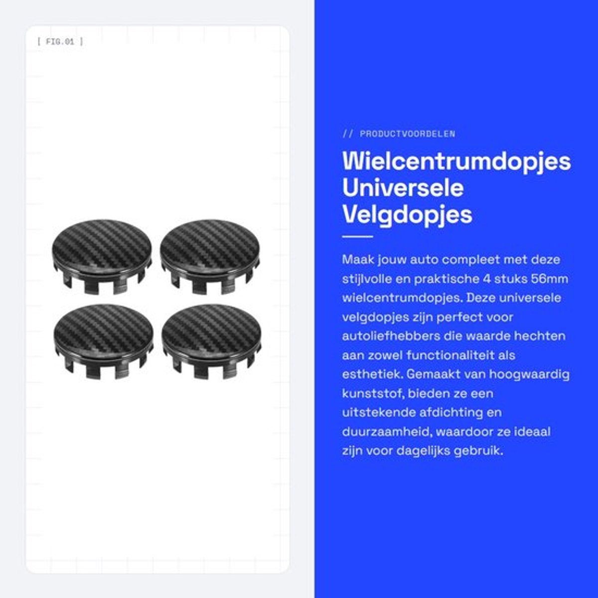 Velgdopjes 4 Stuks - Zwart - Kunststof - Universele Wielcentrumdopjes - Buitendiameter 56 mm - Hoogte 17 mm - Wieldoppen