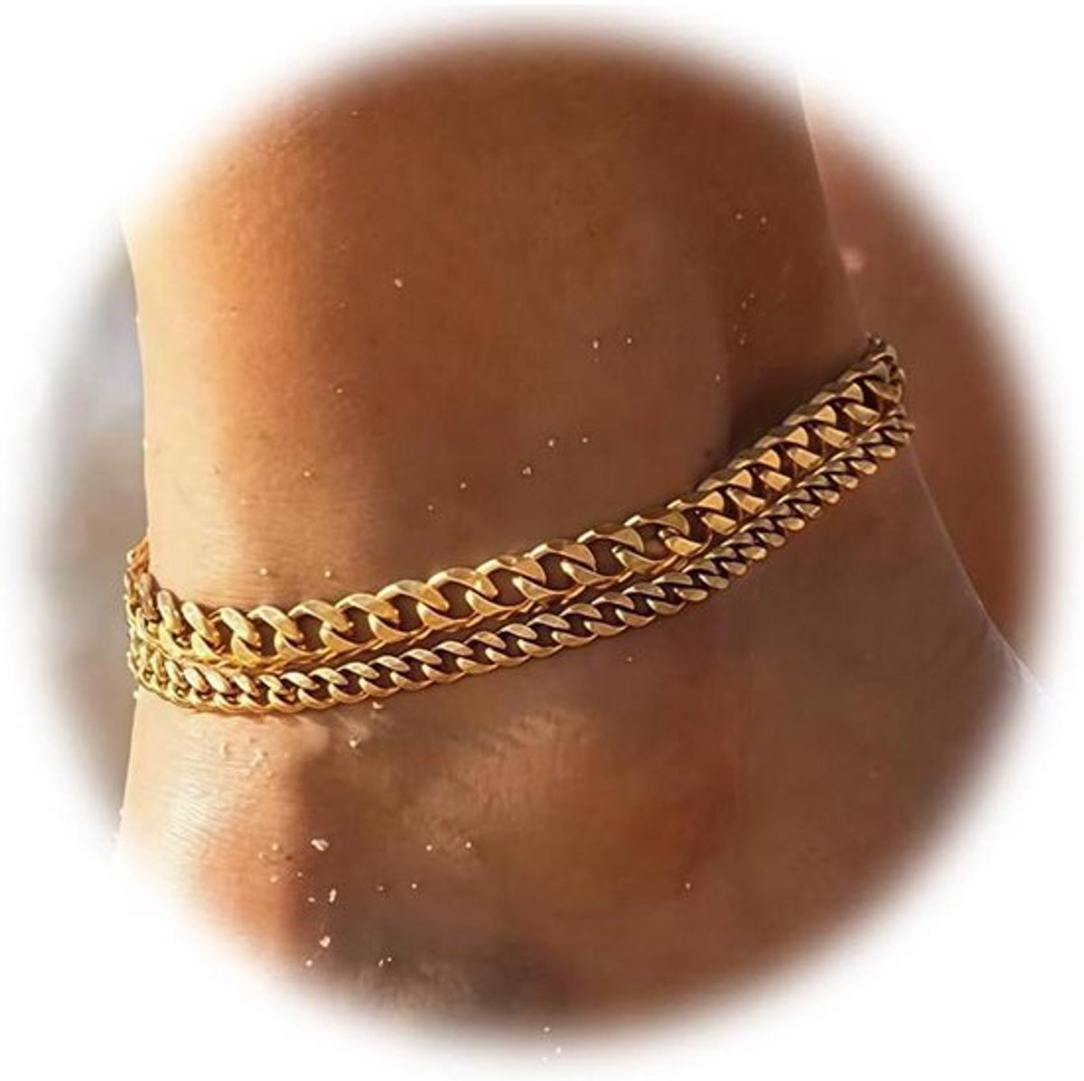 Gelaagde Schakel Enkelbandjes Set voor Dames - Waterbestendig - Goudkleurig - Enkelaccessoires - Cadeau