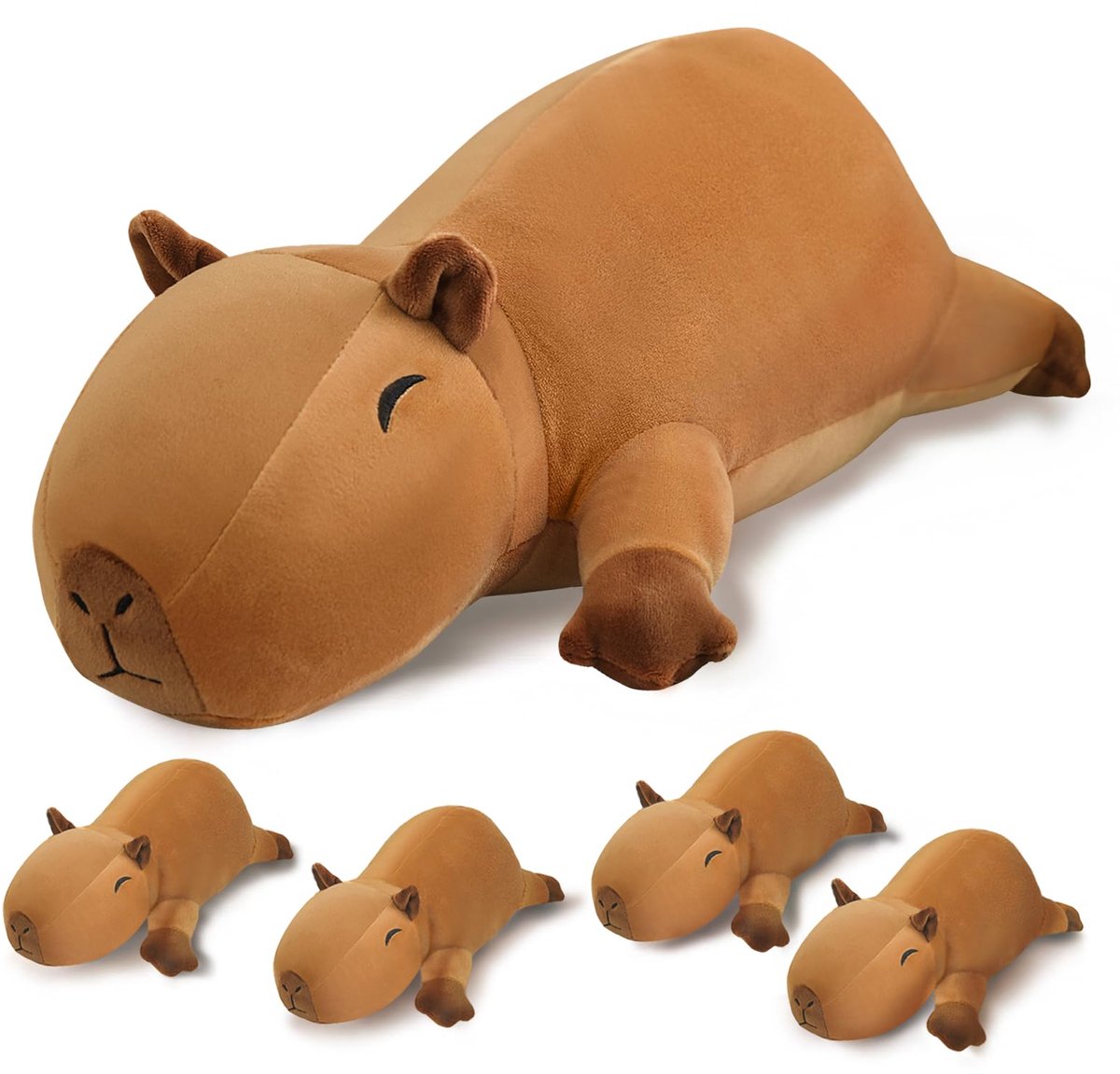 Dailygoods - Schattig Capybara Pluisdier met 4 Baby's - Zacht en Knuffelbaar