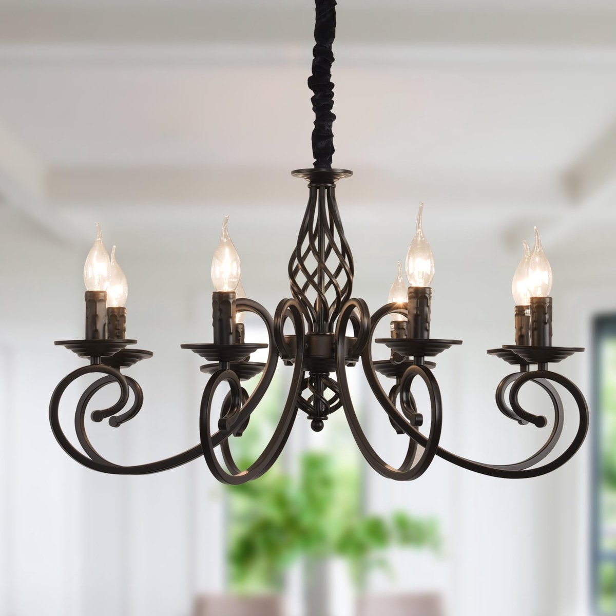 Dailygoods- Kroonluchter Vintage Stalen - 8 Lichten - Diameter 72 cm - Verstelbare Ketting 90 cm - Geschikt voor Schuine Plafonds - Decoratieve Verlichting - Hanglamp