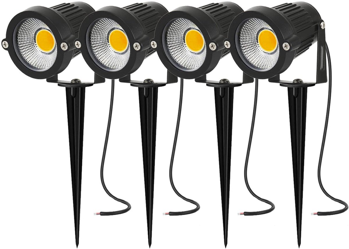 SnelShoppen - Tuinspotverlichting Buiten - LED Tuin Spike Lights 5W Mains Powered - Waterdicht IP66 - Warm Wit - 4 Pack voor Pad, Gazon, Patio, Achter