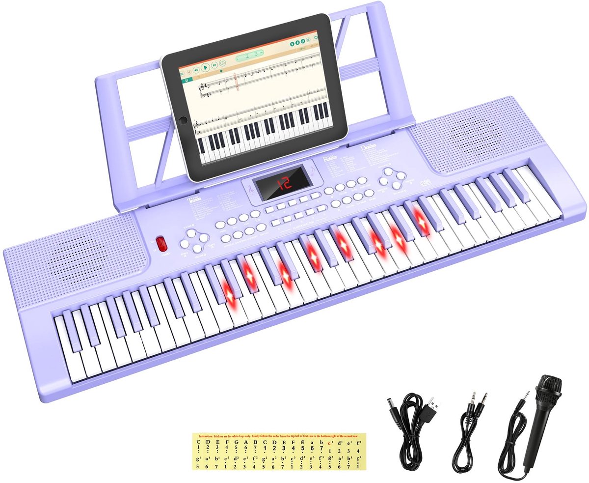 Dailygoods- Keyboard 61 Toetsen - Elektronisch Keyboard voor Beginners - Verlichte Toetsen - Dubbele Luidsprekers - Leermodi - Muziekstandaard - Piano
