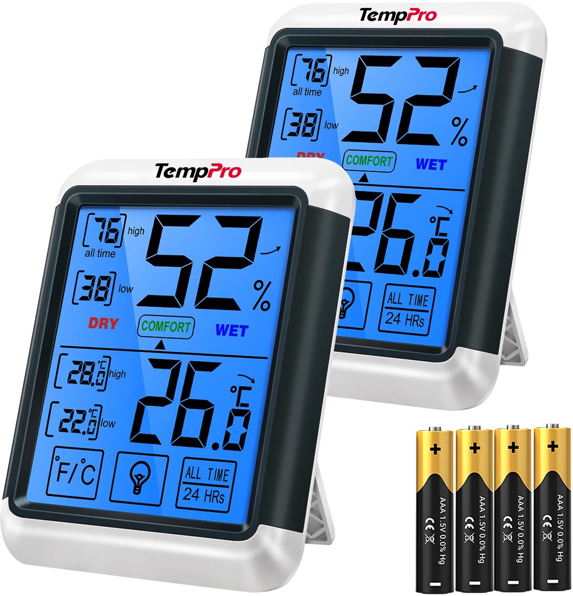 SnelShoppen - ThermoPro TP55 Digitale Thermo-Hygrometer Set - Binnen en Buiten - Temperatuur- en Luchtvochtigheidsmeter - Indicator voor Binnenklimaat