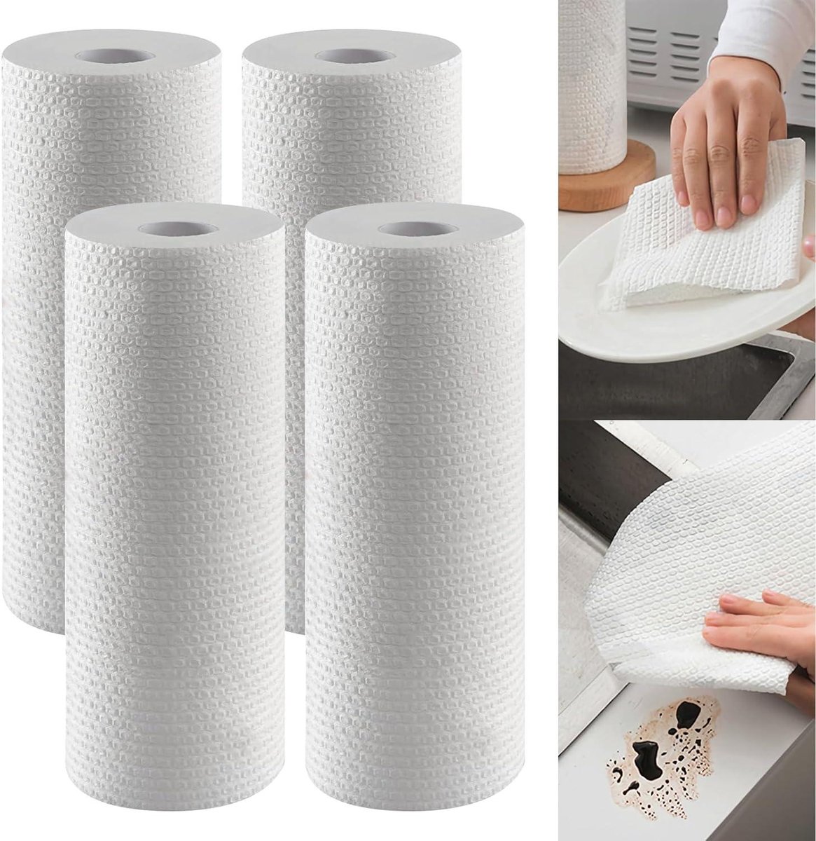 Keukenpapier Rollen - Wipes Doeken - Huishoudelijke Reiniging - Hoge Absorptiekracht - 4 Rollen - Wit
