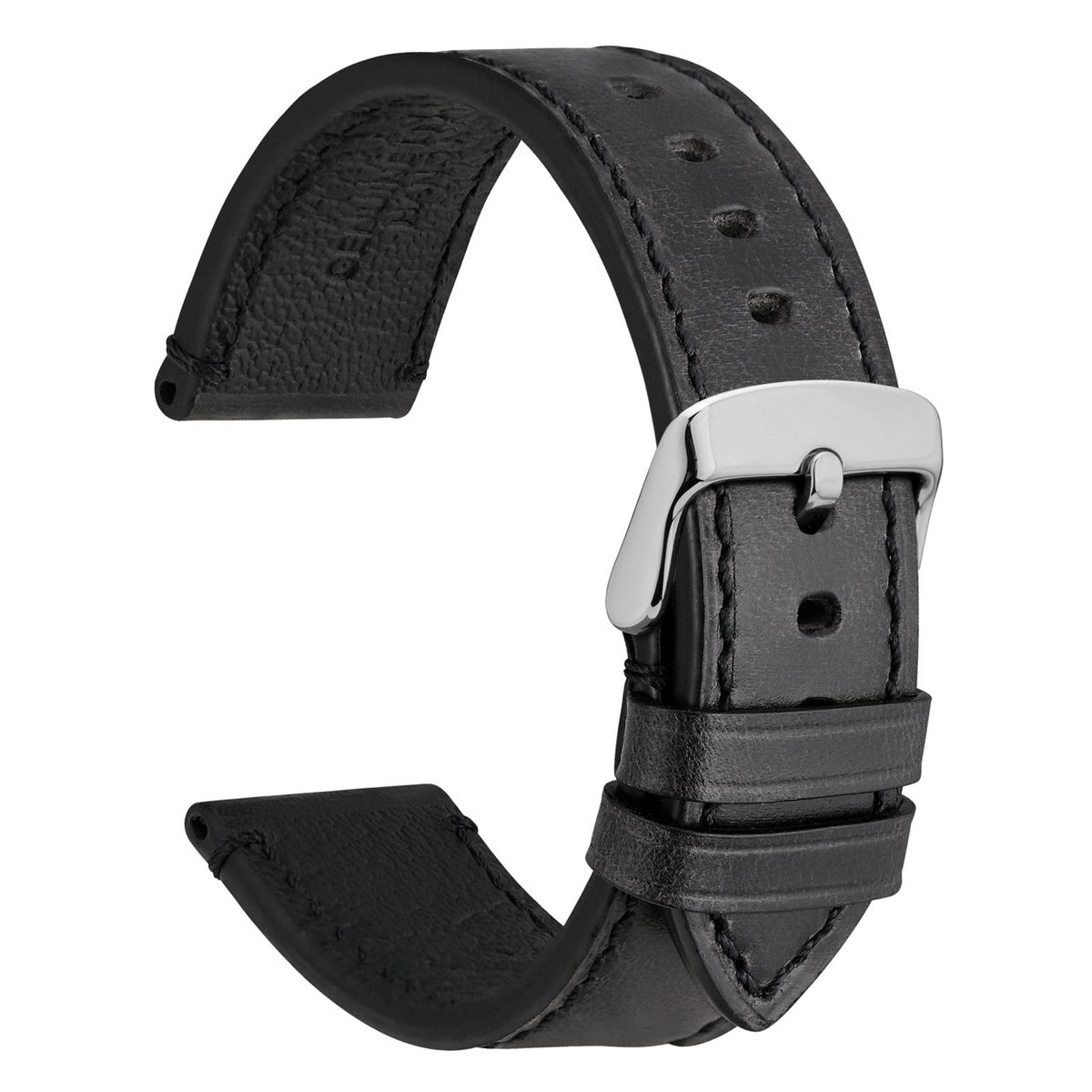 Dailygoods - 24mm Lederen Horlogeband in Zakelijke Stijl met Zilveren Gesp (Zwart)