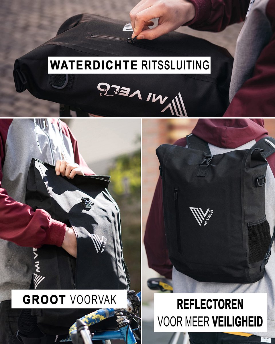 SnelShoppen - 3 in 1 Fietstas, Fietsrugzak, Schoudertas - Waterdicht 100% PVC-vrij met Laptopvak - Ideaal voor Fietsdragers, Camping, Reizen, Sport