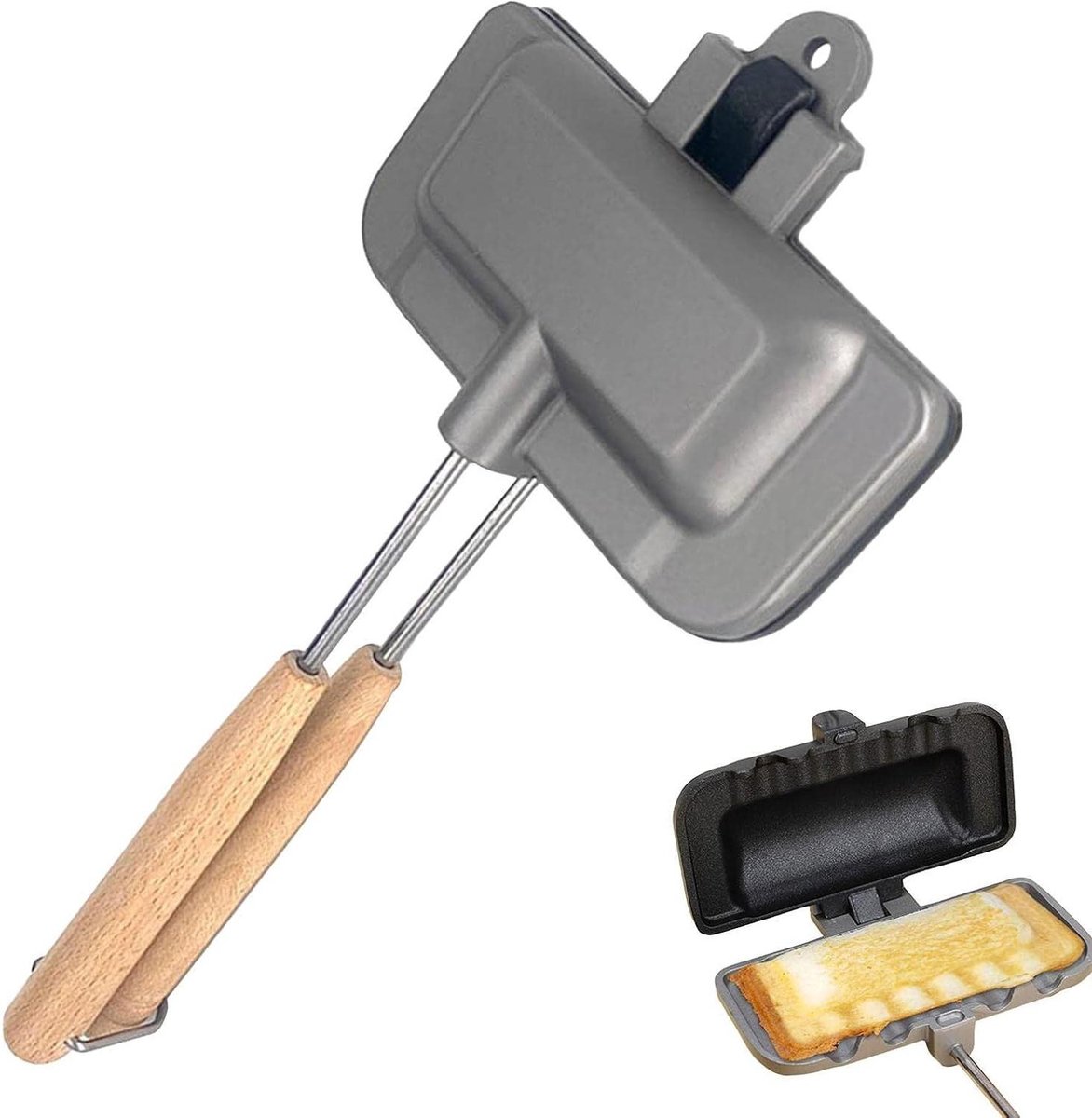 Sandwich Pan - Pancake Maker - Broodjes Grillen - Dubbelzijdig - 30.5 cm - Zwart/Zilver