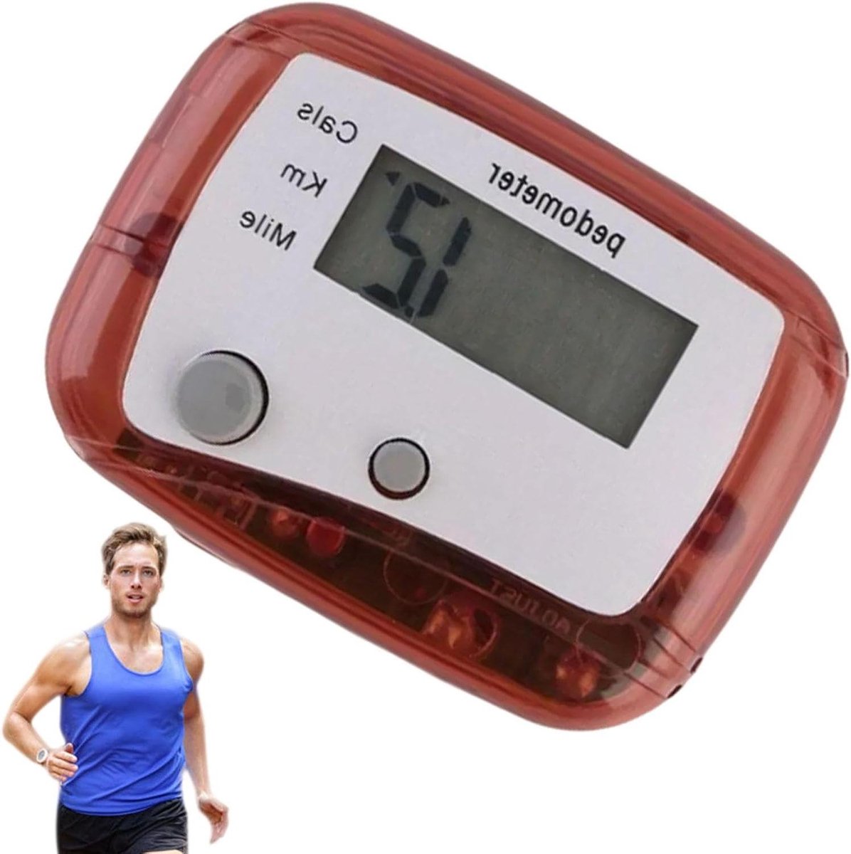 Stappenteller Clip - Loopmeter Calorie Teller - Dagelijkse Beweging - Geen App Nodig - 4.7x3.5 cm - Rood