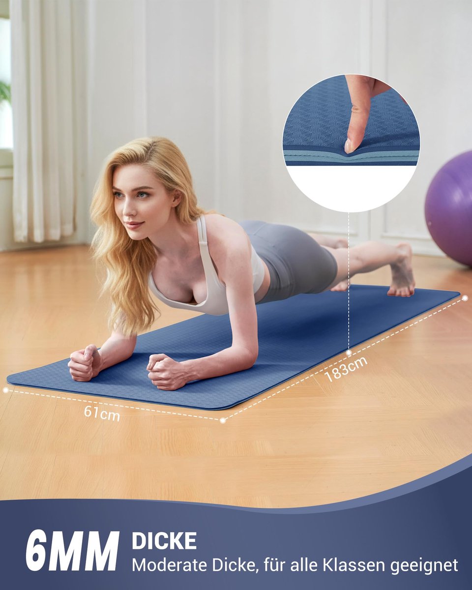 SnelShoppen - Good Nite Yogamat Antislip Oefenmat Fitness Mat 6mm Dikke Gymnastiekmat voor Pilates en Workout voor Vrouwen en Mannen - TPE 183x61cm Do