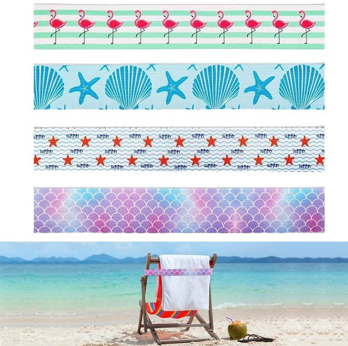 Dailygoods- Handdoekriemen 5-delige set - Elastische Strandhanddoekbanden - Winddicht - Handdoekriemhouder - Strandaccessoires - Slimme oplossing - Strandaccessoire
