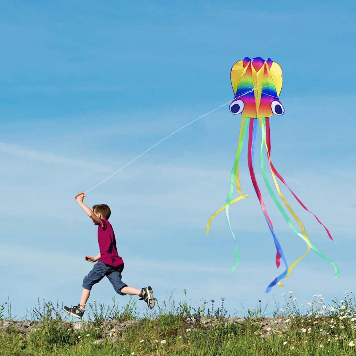 Dailygoods - Enorme Regenboog Octopus Vlieger - Geschikt voor Kinderen en Volwassenen