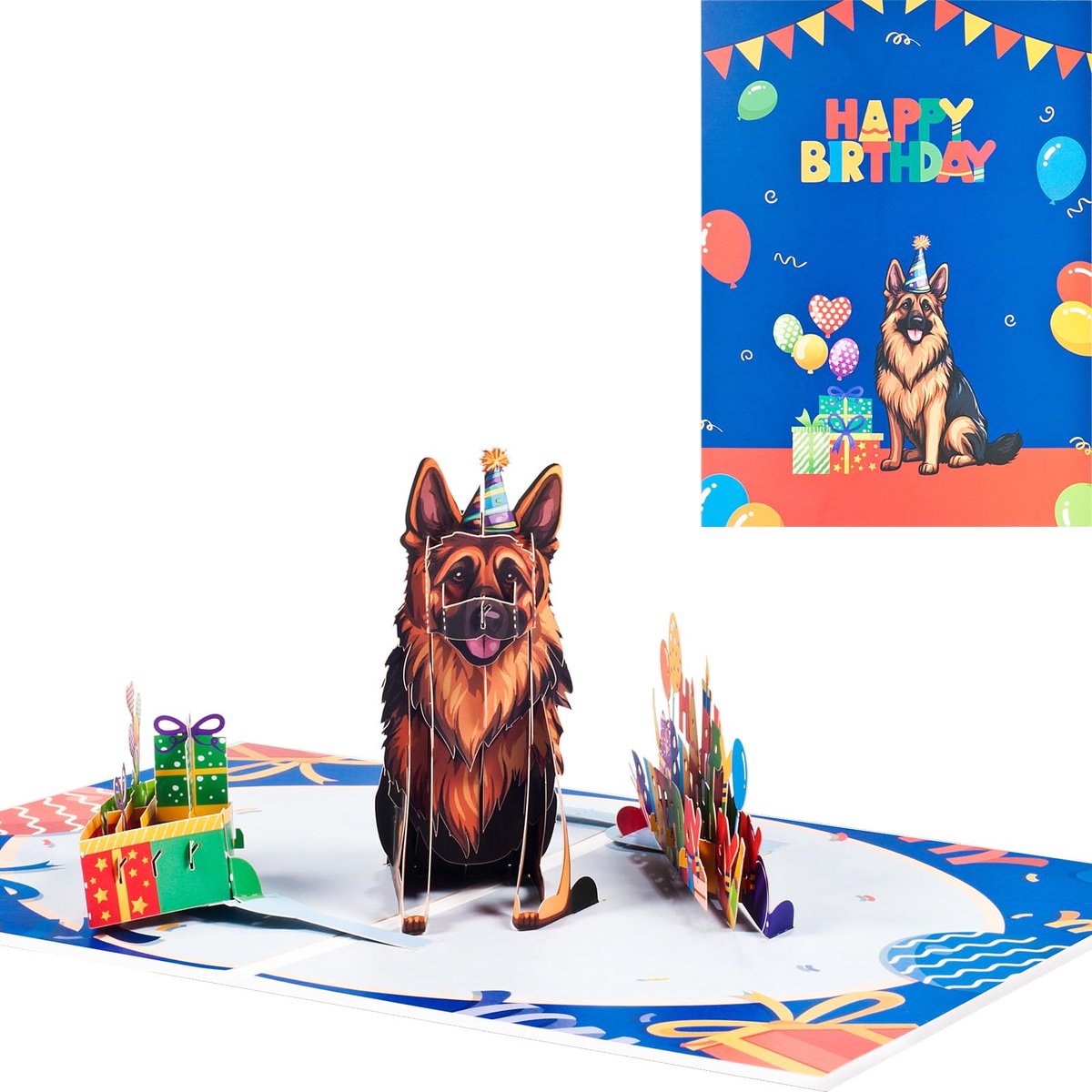 Dailygoods - Pop-up verjaardagskaart - 3D Duitse herdershond kaart voor hondenliefhebbers