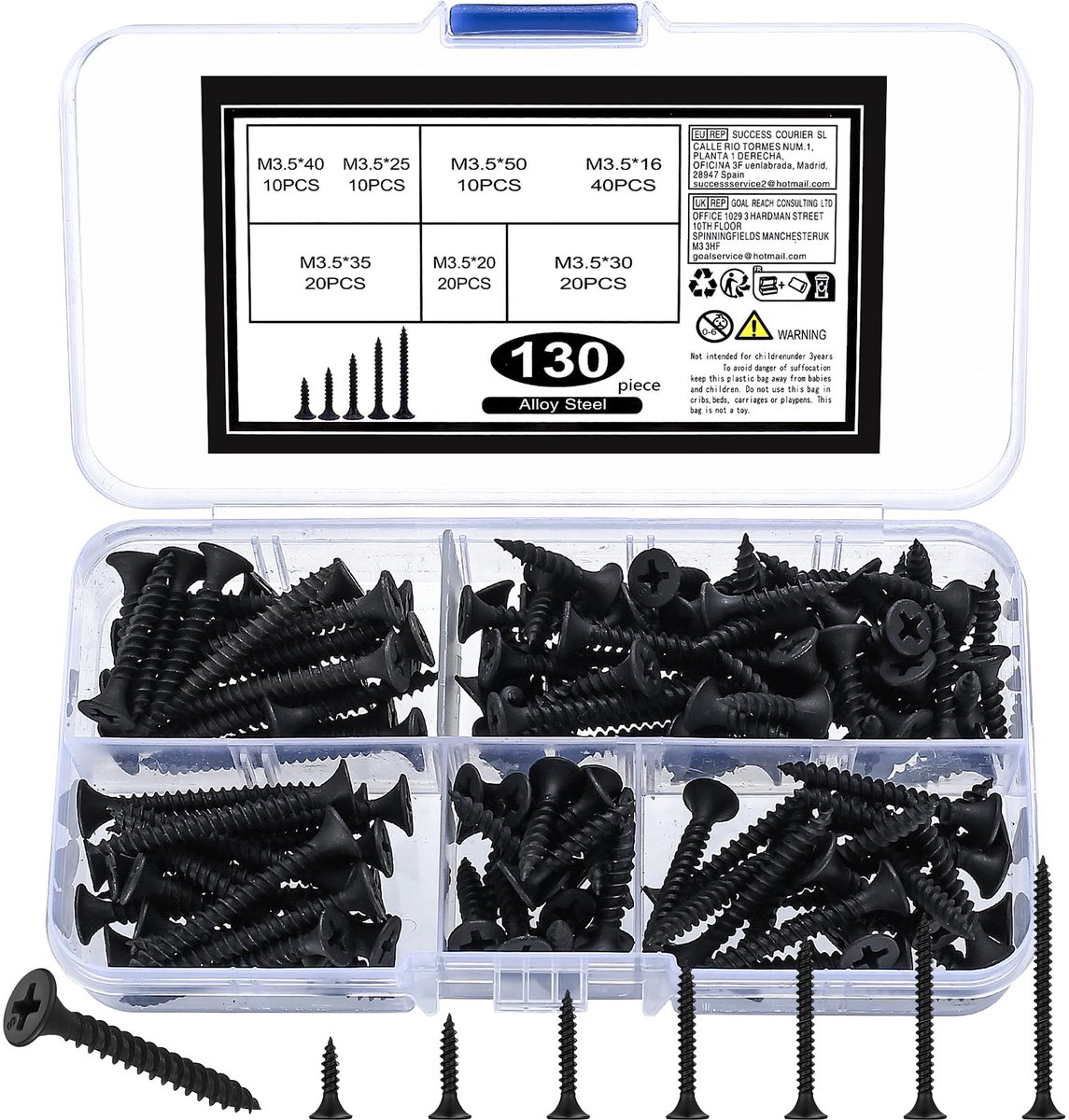 Dailygoods - Zelftappende Schroeven - Zwarte Platte Kruiskop voor Gipsplaten en Hout M3.5