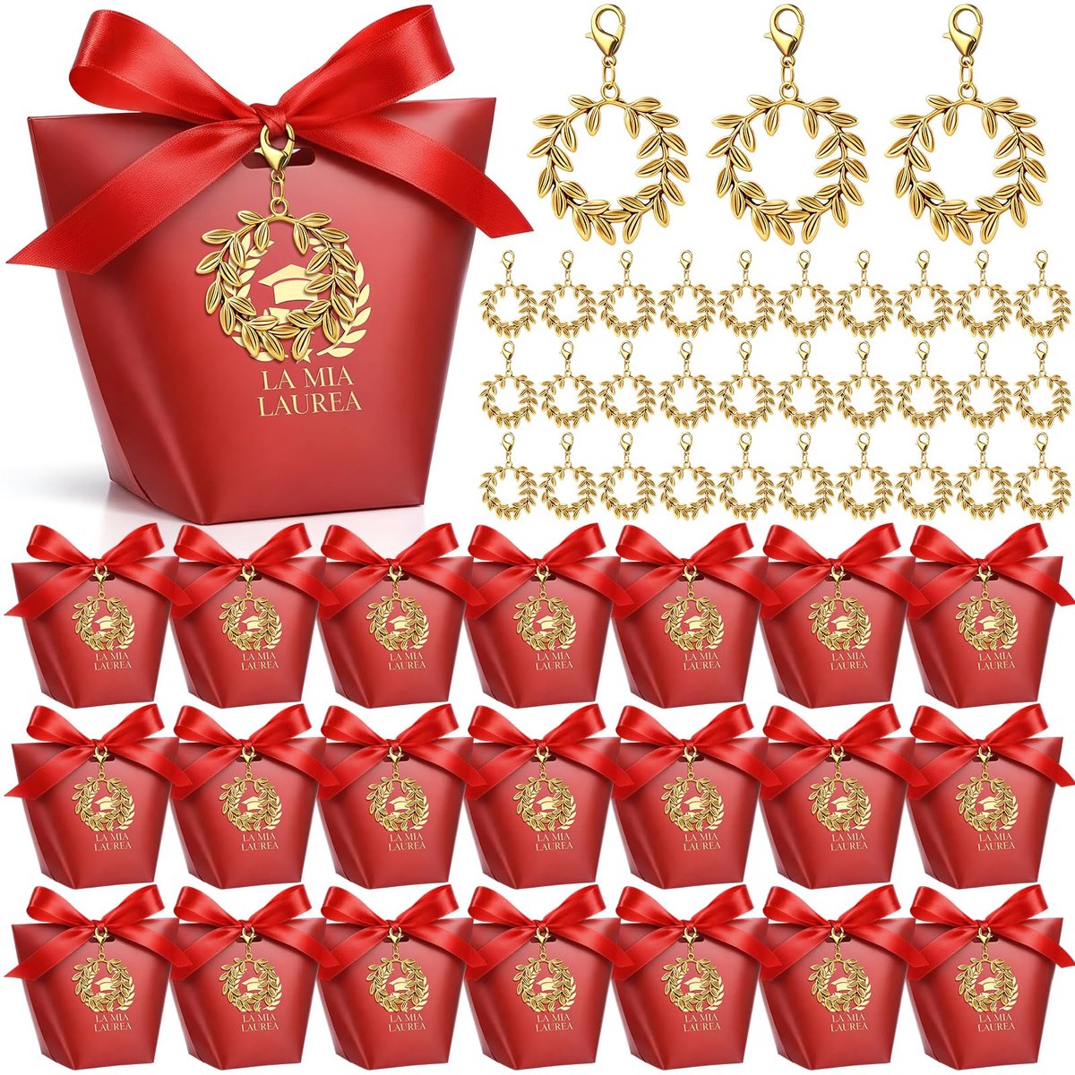 Dailygoods - 30 Sets Cadeauverpakkingen voor Afstuderen met Laurierkrans Sleutelhanger