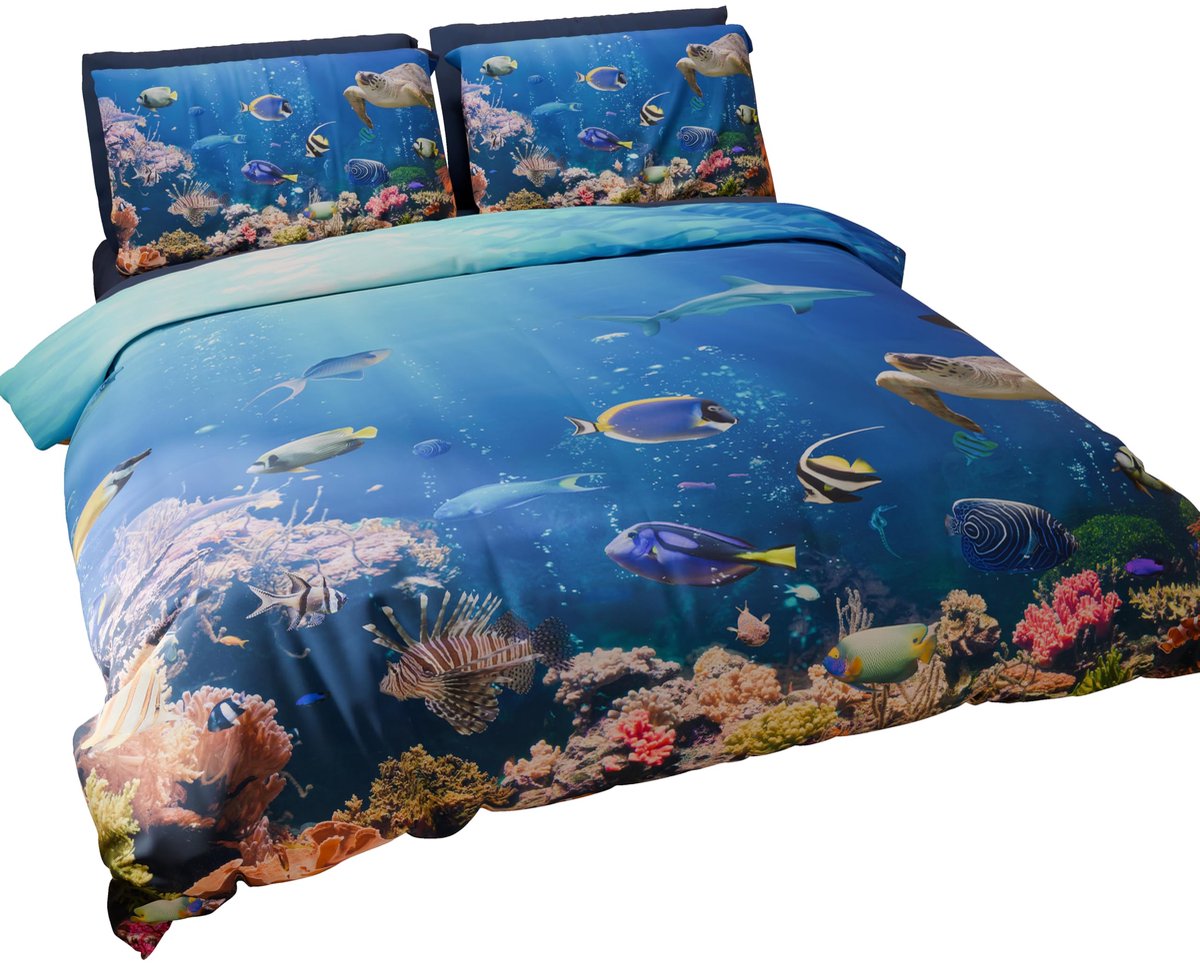 Dailygoods - Single Dekbedovertrek 160x200 cm met Aquarium Print - Made in Italy