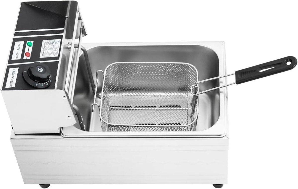 Elektrische Friteuse - Frituurpan Olie - Thuis Frituren - Snelle Verwarming - 6 L - Zilver