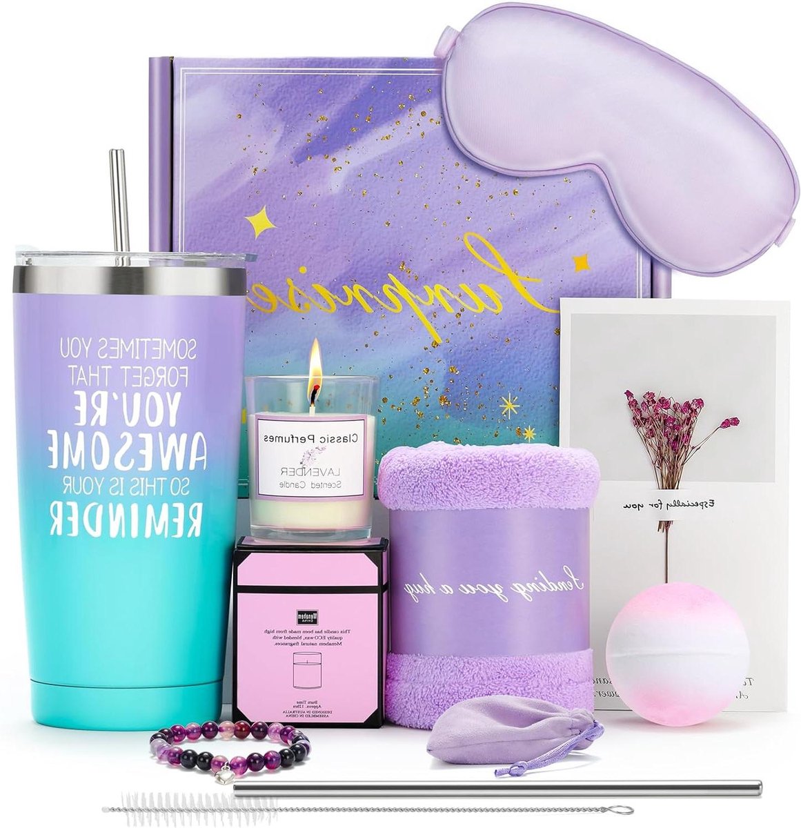 Cadeau Set Vrouwen - Verwenpakket Vriendin - Ontspanning en Genot - Gepersonaliseerde Inscriptie - 20 oz Cup - Roze