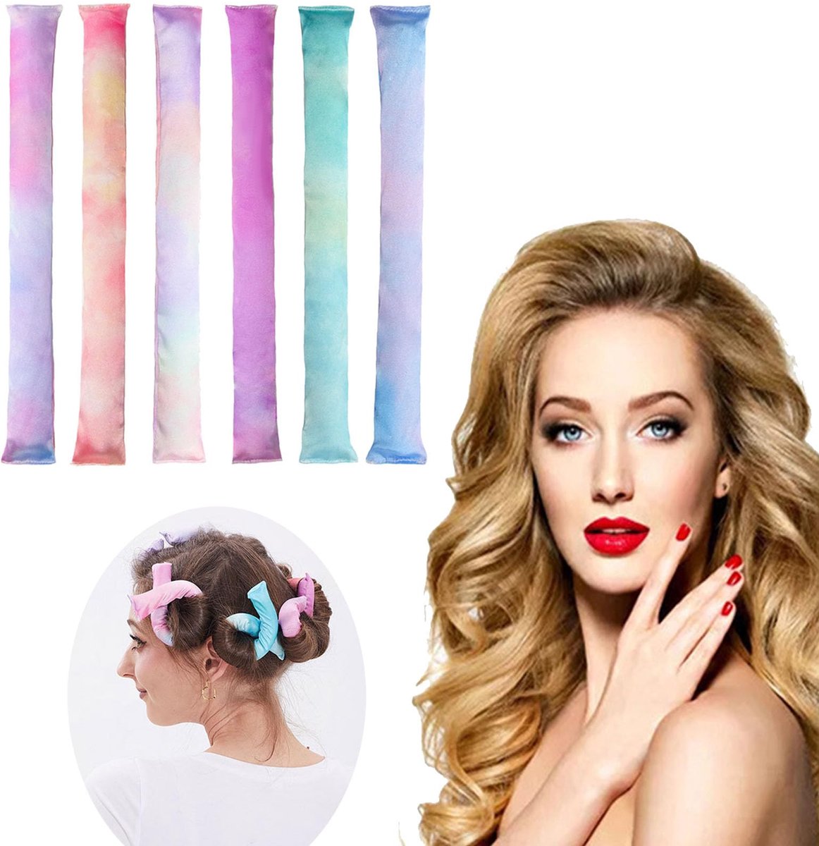 Dailygoods - 6 Stuks Heat Free Curlers voor Lang Haar, Zacht Flexibel en Ideaal voor Nachtelijk Gebruik