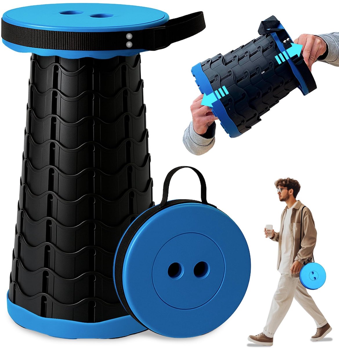 Dailygoods - Opvouwbare Kruk, Draagbare Campingstoel voor Thuis en Buiten - Blauw