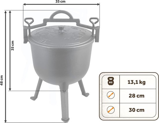 Gietijzeren Pan - Dutch Oven Stoofpan - Buiten Koken - Geëmailleerd Gelijkmatig Garen - 11 Liter - Zwart — afbeelding 4