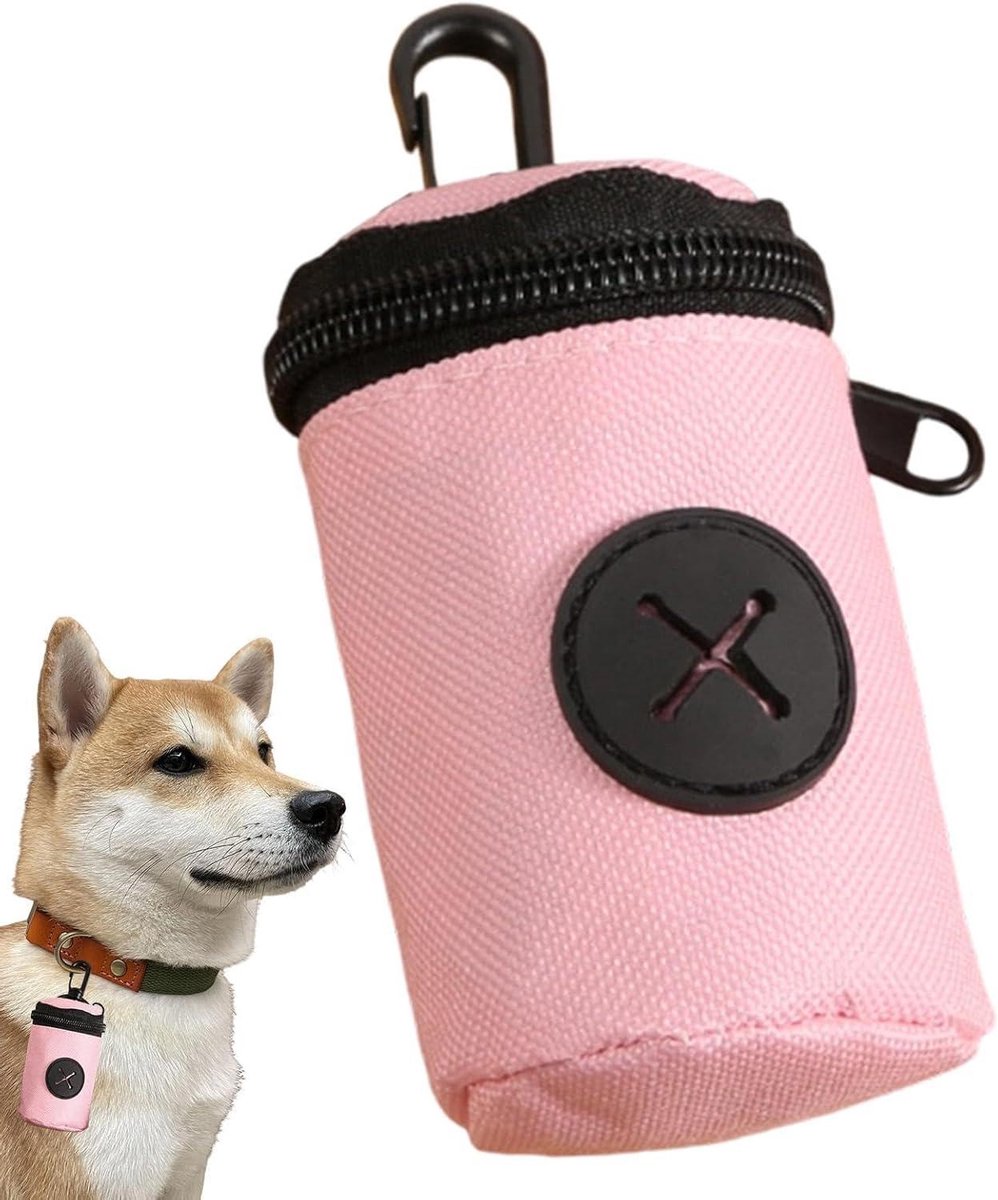Poepzakjeshouder - Hondenpoepzak Dispenser - Hondenuitlaat Gemak - Met Clip - 5.8 x 2.5 x 9.3 cm - Roze