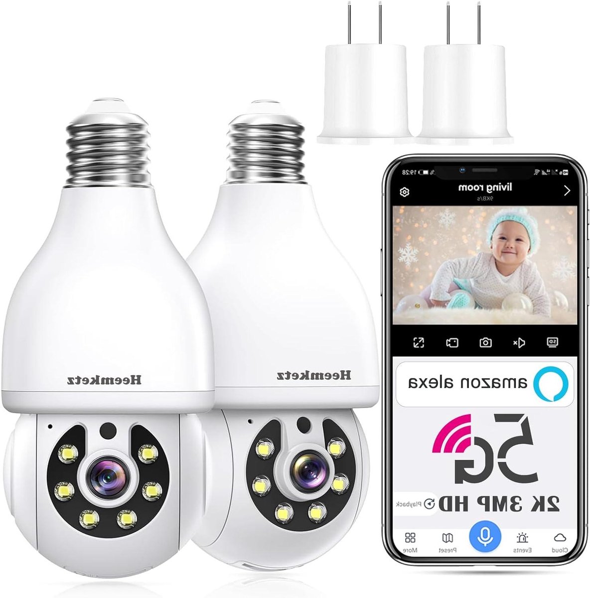 Gloeilamp Beveiligingscamera - Slimme Camera WiFi - Huisbewaking - 360 Graden Bewegingsdetectie - 2K HD Resolutie - Wit