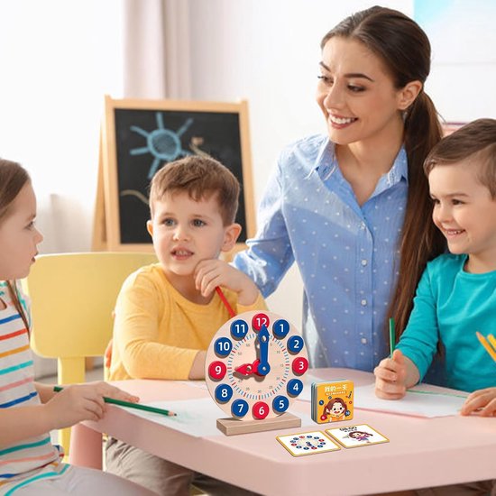 Houten Leerhorloge - Educatieve Klok - Kinderen Leren - 18 Kaartactiviteiten - 21.7 x 7.6 x 21.5 cm - Meerkleurig — afbeelding 4