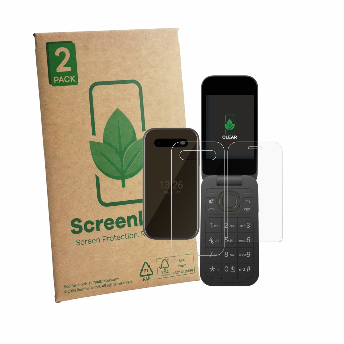 2 Stuks Screenprotector voor HMD 2660 Flip 4G (Voor+Achter) - Hoogwaardige Beschermfolie transparant