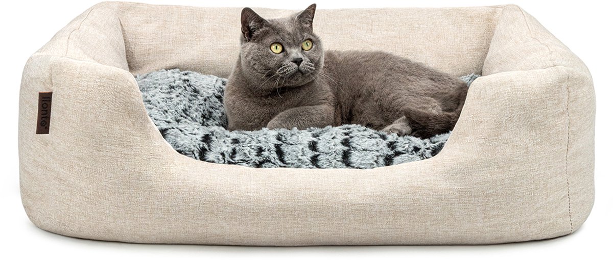 lionto Kattenbed, omkeerbaar kussen & lage instap, 80x60 cm beige