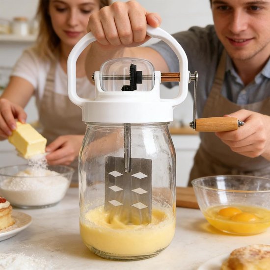 Botermixer Handmatig - Keuken Mixer Garde - Verse Boter Maken - Glazen Container Hittebestendig - 1500 ml - Transparant — afbeelding 2