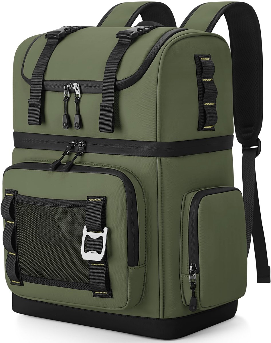 SnelShoppen - Grote geïsoleerde koelrugzak voor mannen en vrouwen, waterdichte koeltas rugzak, lekvrij, groen, ideaal voor camping, picknick, strand e