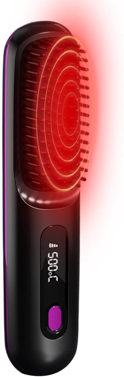 Verwarmde Haarborstel - Stijltang Borstel - Volume en Krullen - Draadloos Touchscreen - 22 x 5 cm - Zwart