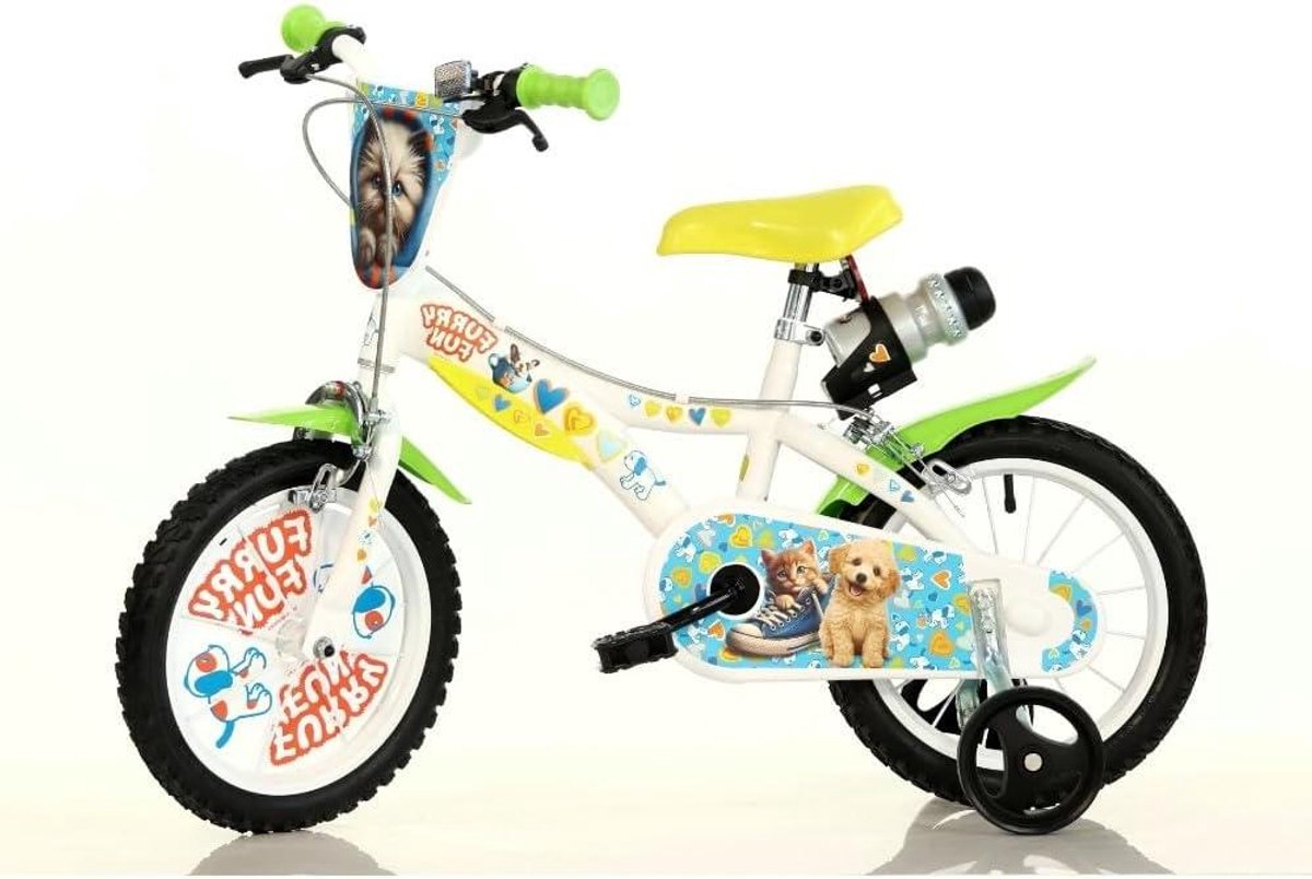 Kinderfiets Furry Fun - Meisjesfiets Kinderfiets - Buiten Spelen - Met Drinkfles - 14 inch - Veelkleurig