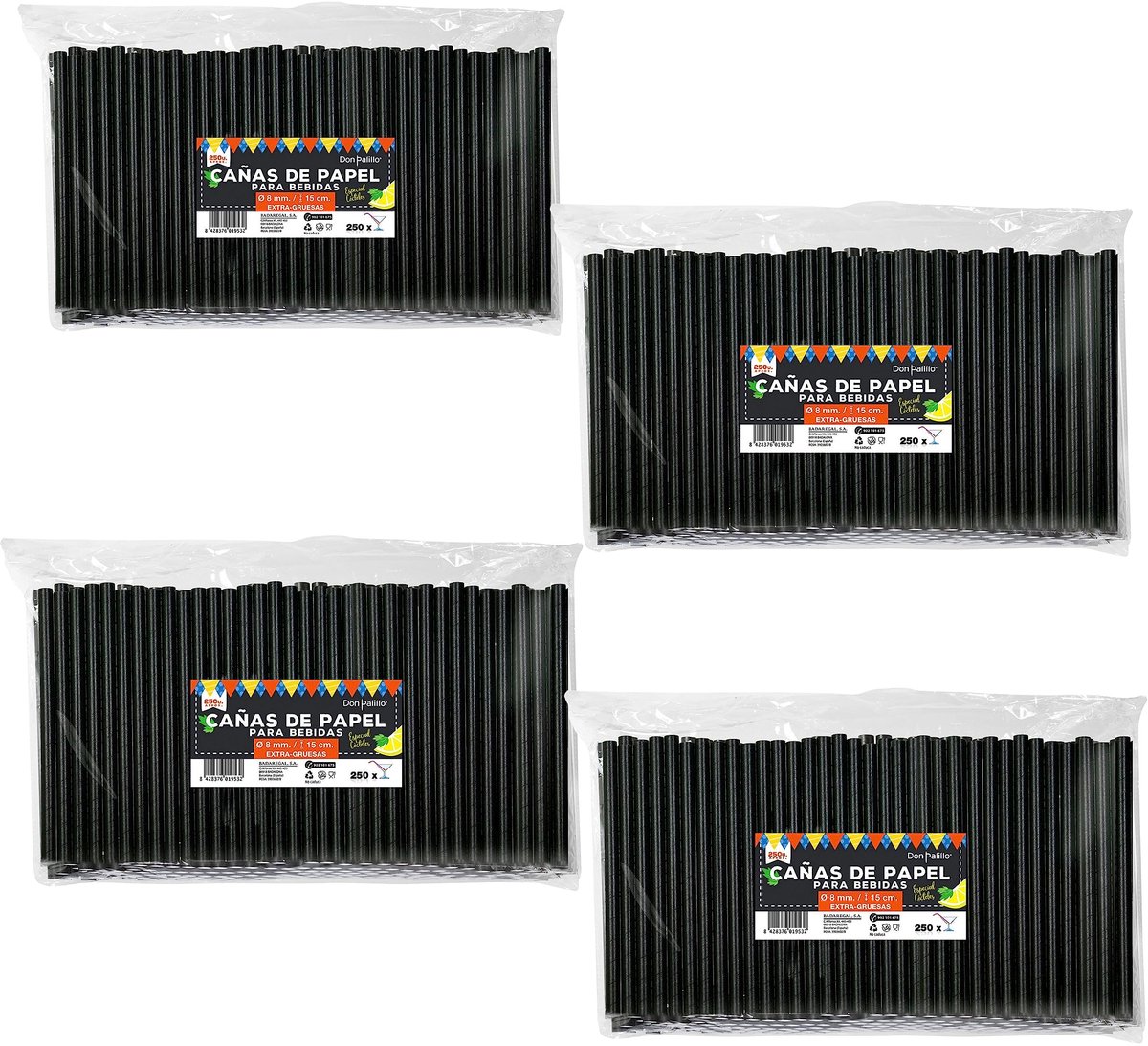 SnelShoppen - 1000 Zwarte Papieren Cocktailrietjes 150 x 8 mm - 100% Biologisch Afbreekbaar en Composteerbaar - Perfect voor Feestjes, Tuin, Camping e