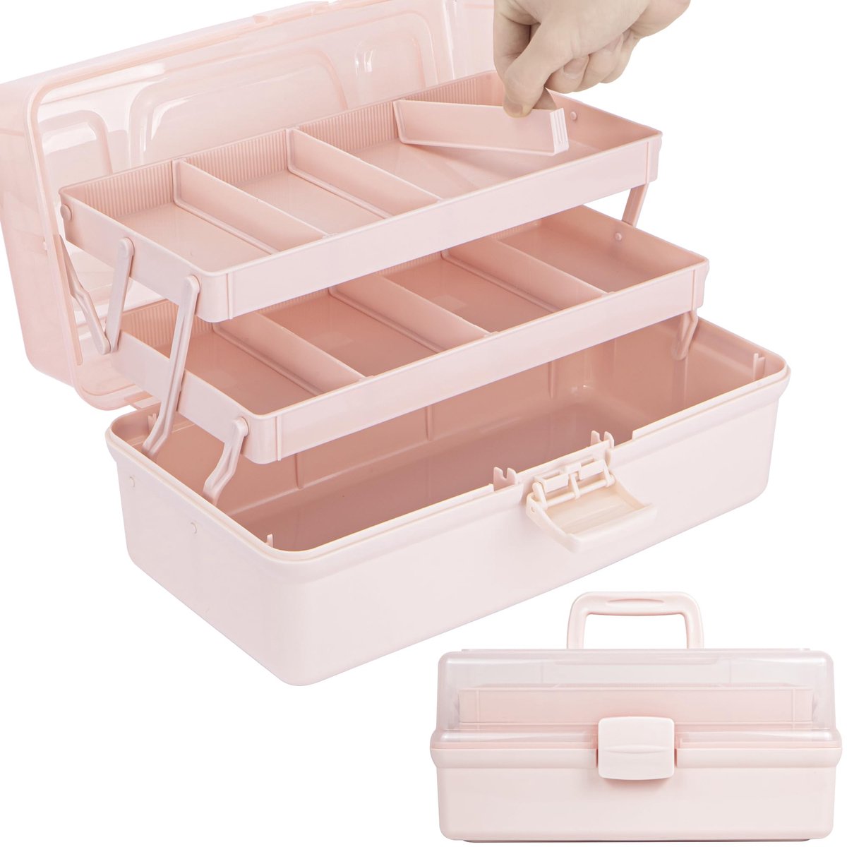 SnelShoppen - Multifunctionele Opbergdoos 35,6 cm - 3 Laags Plastic Gereedschapskist met Compartimenten - Medicijnopbergdoos - Organizer voor Haaracce