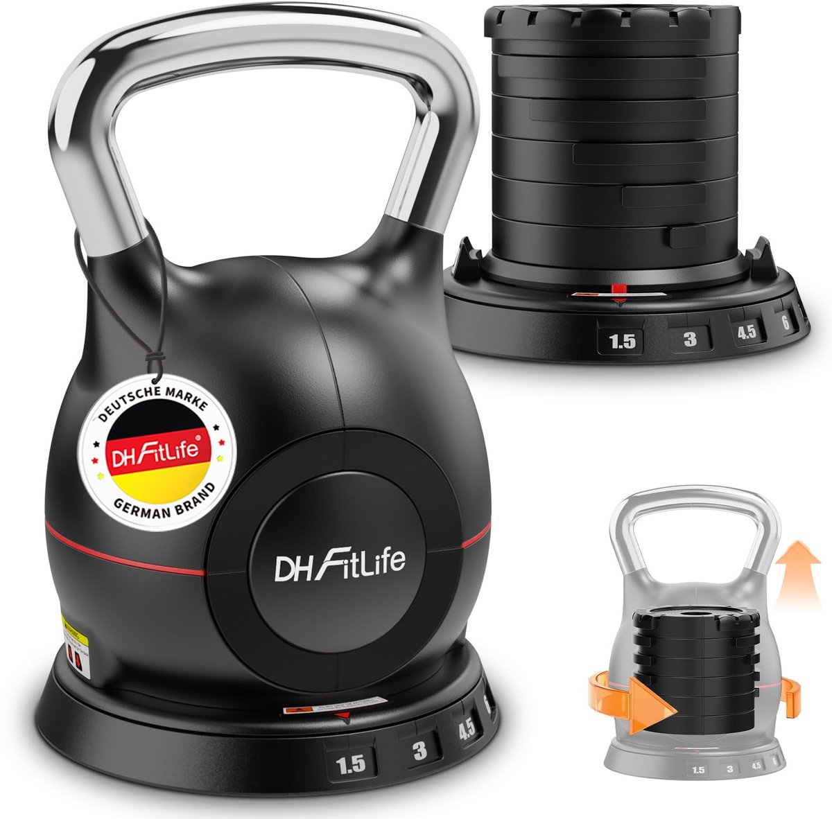 SnelShoppen - Verstelbare Kettlebell Set 7-in-1 1,5–10 kg | Kettlebell met 7 Gewichtsniveaus voor Thuistraining, Fitness & Full-Body Workouts | Compac