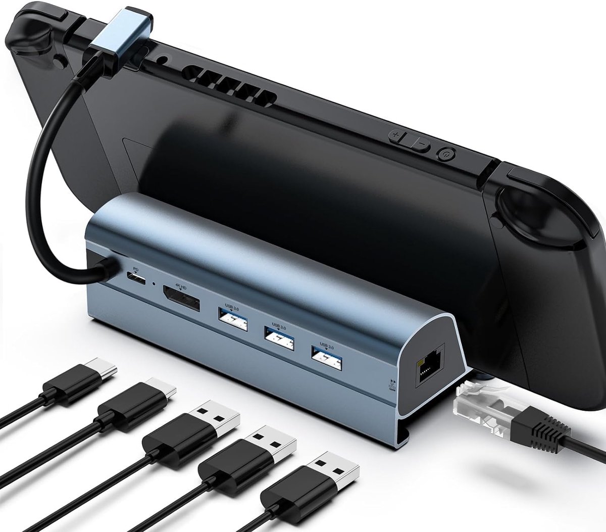SnelShoppen - 6-in-1 Docking Station voor Steam Deck - USB C, HDMI 2.0 4K @60Hz, 1000M Ethernet, 3x USB 3.0, 60W PD Snel Opladen - Voor Gaming, Thuis