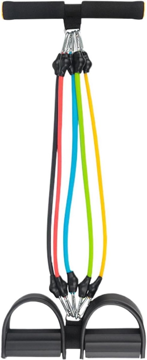 Weerstandsband met pedalen - Fitness elastiek - Kracht training - Antislip handgrepen - Totaal 62cm - Zwart