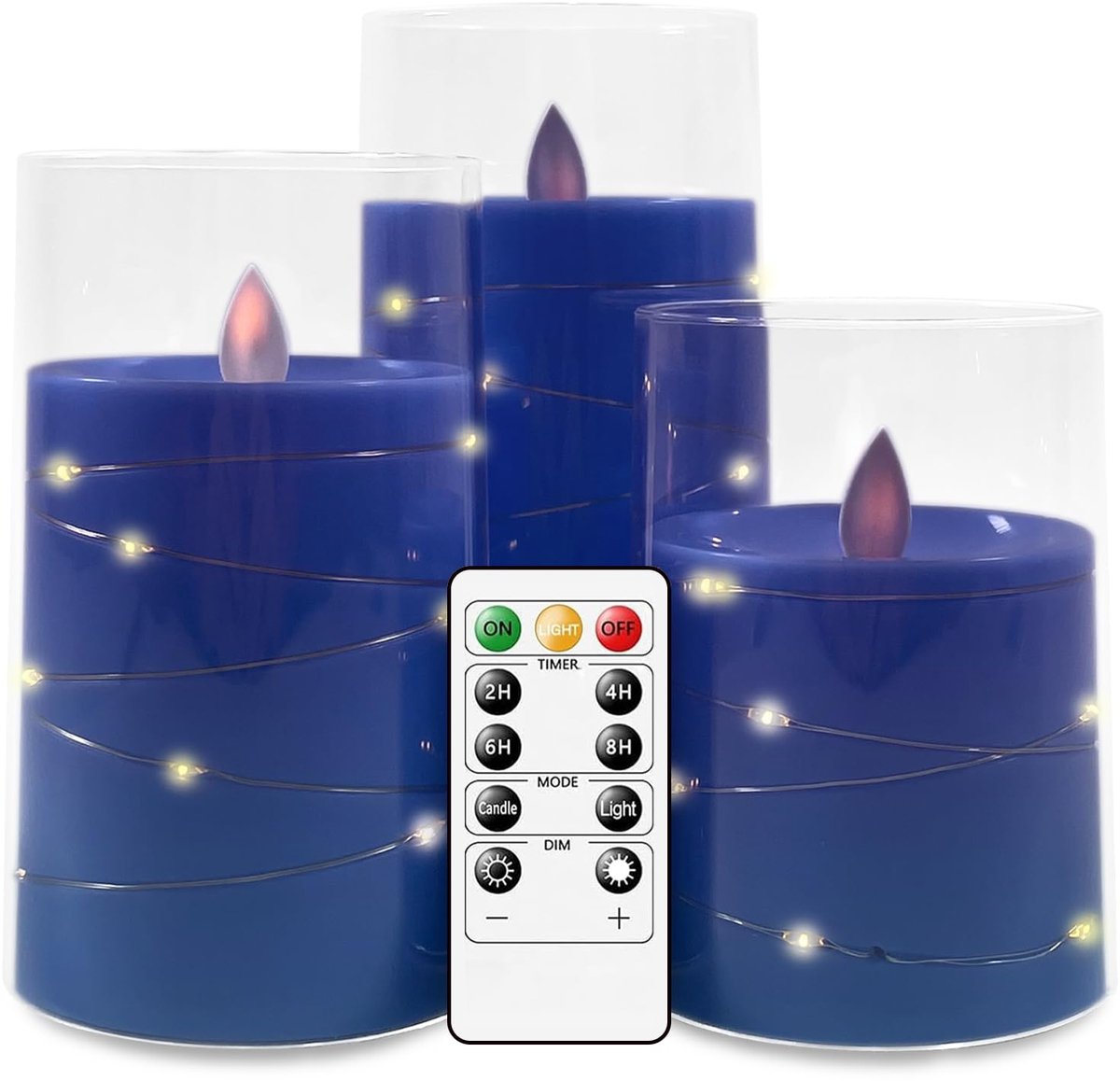SnelShoppen - LED Kaarsen met Dansende Vlammen in Acryl Glas - Set van 3 - Decoratieve Kaarsen voor Feest, Tuin, Keuken en Camping - Veilig en Stijlvo