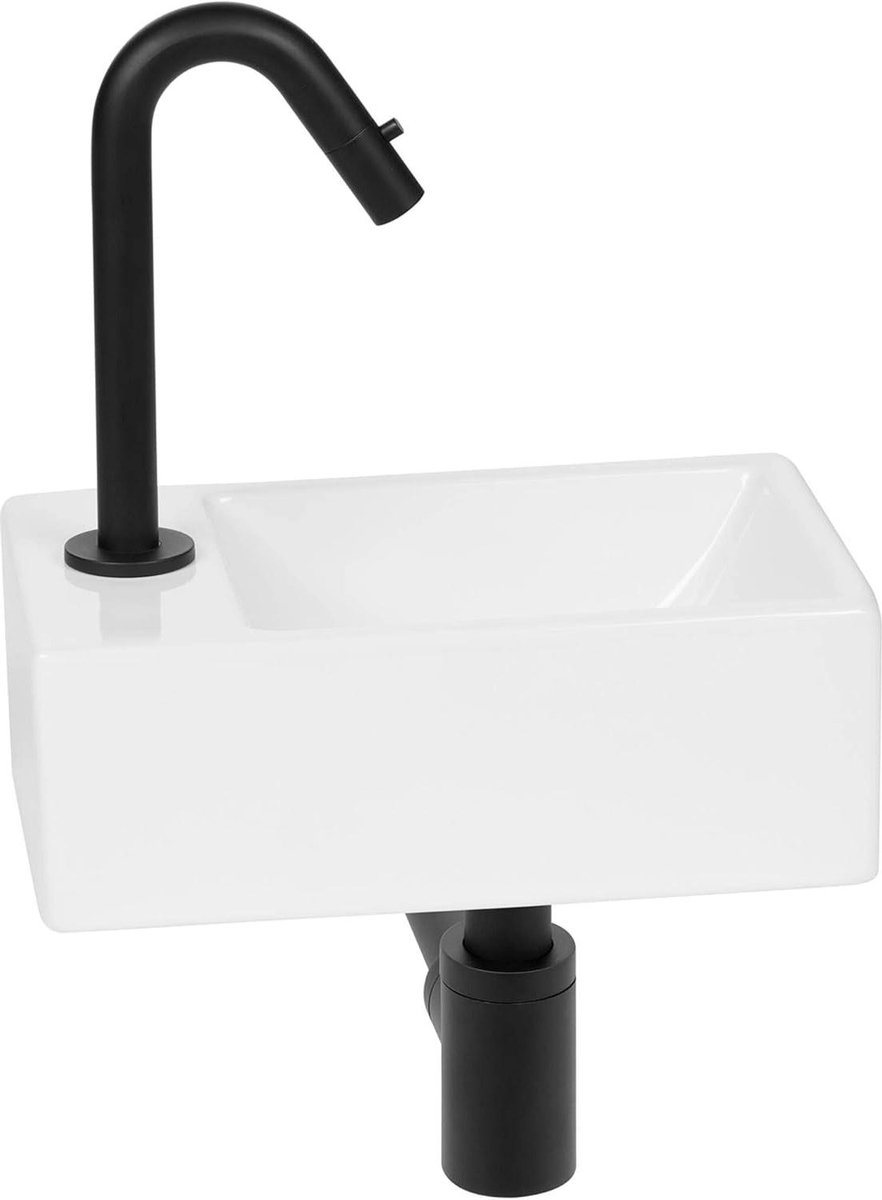 Fonteinset - Toilet fontein - Handen Wassen - Kraan Rechts - 1 stuk - Glanzend Wit
