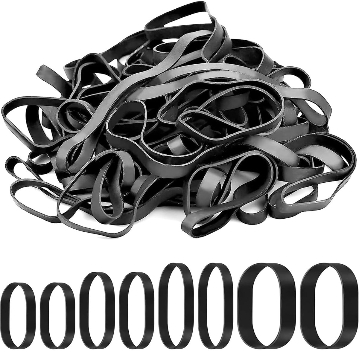 Dailygoods - Elastische Rubberbanden - 80 Stuks Grote Zwarte Rubber Ringen voor Kantoor en Thuis
