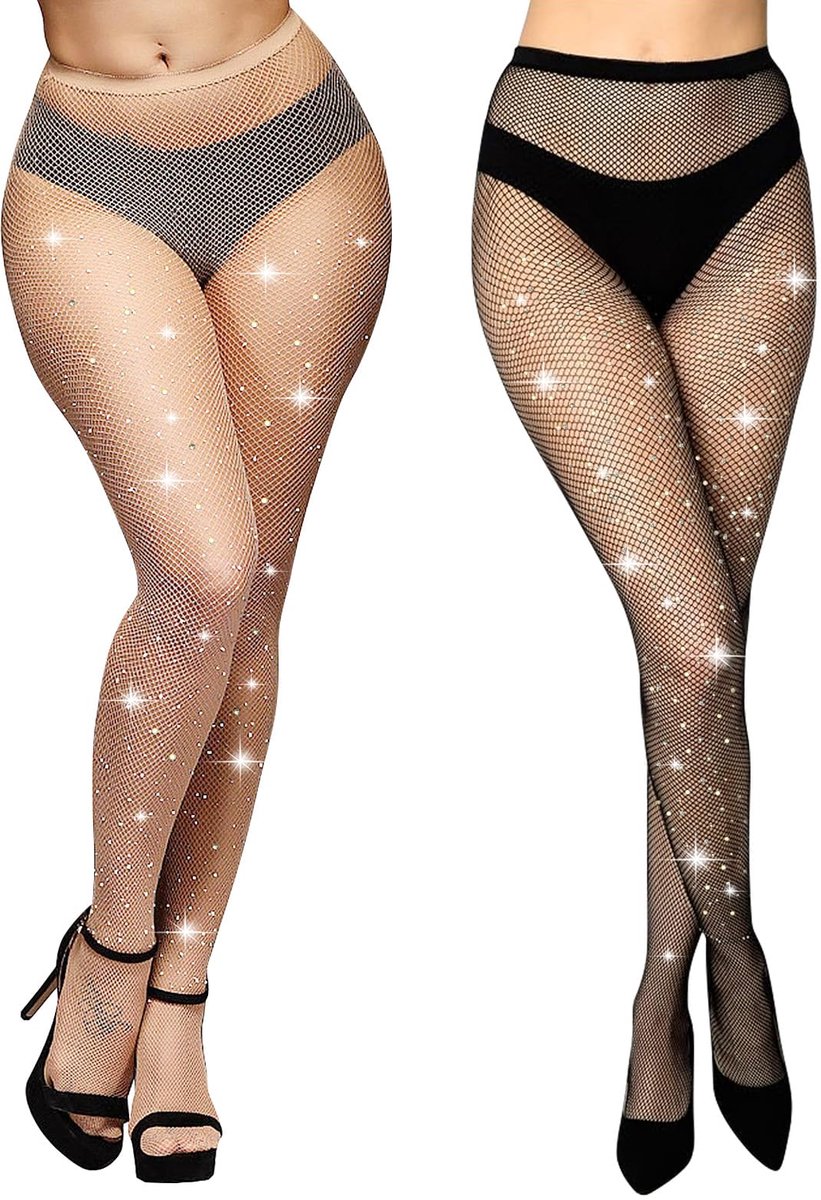 Dailygoods - Dames Glinsterende Visnetpanty's met Gekleurde Diamanten - Sexy Hoge Taille Kousen