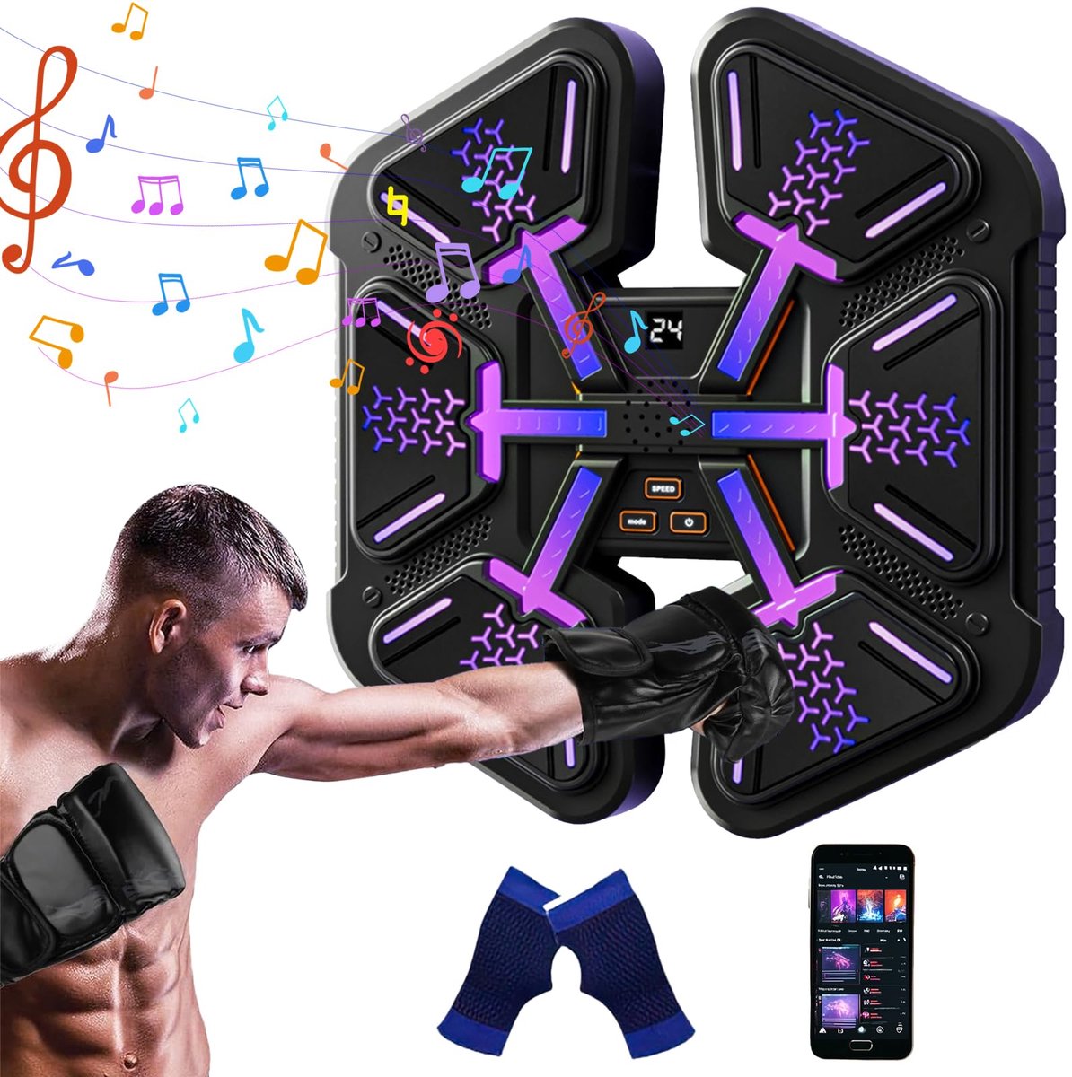 Dailygoods - Music Boxing Machine met Bluetooth en Boxing Gloves - LED Wandbox voor Training